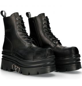 Black New Rock Metallic Platform Ankle Boots