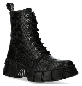 Black Python New Rock Metallic Ankle Boots