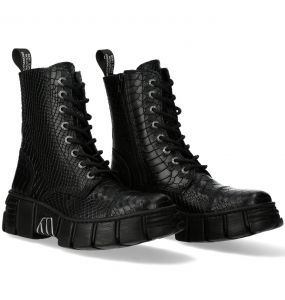 Black Python New Rock Metallic Ankle Boots