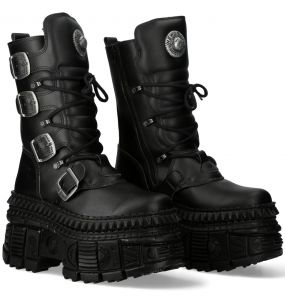 Black Vegan New Rock Wall Platform Boots
