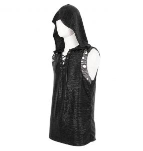 Black 'Ammius' Sleeveless and Hooded T-Shirt