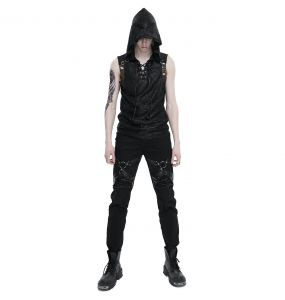 Black 'Ammius' Sleeveless and Hooded T-Shirt