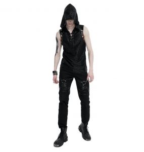 Black 'Ammius' Sleeveless and Hooded T-Shirt