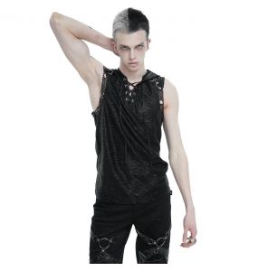 Black 'Ammius' Sleeveless and Hooded T-Shirt