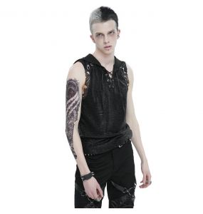 Black 'Ammius' Sleeveless and Hooded T-Shirt