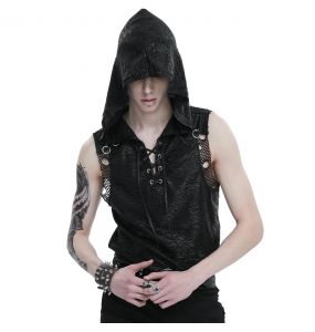 Black 'Ammius' Sleeveless and Hooded T-Shirt