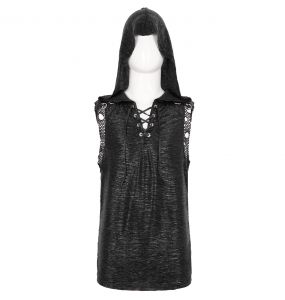 Black 'Ammius' Sleeveless and Hooded T-Shirt