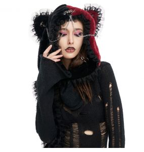 Black and Red 'Kitty' Hooded Scarf