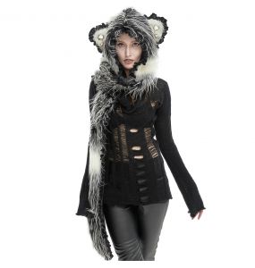 Black and White 'Kitty' Hooded Scarf