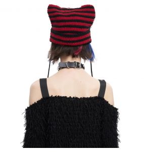 Bonnet 'Liuva' Rayé Noir et Rouge