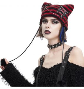 Bonnet 'Liuva' Rayé Noir et Rouge