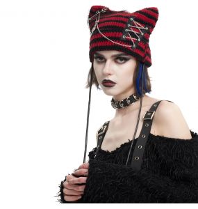 Bonnet 'Liuva' Rayé Noir et Rouge