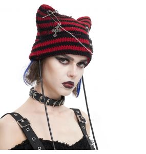 Bonnet 'Liuva' Rayé Noir et Rouge