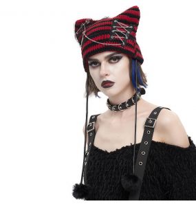 Bonnet 'Liuva' Rayé Noir et Rouge