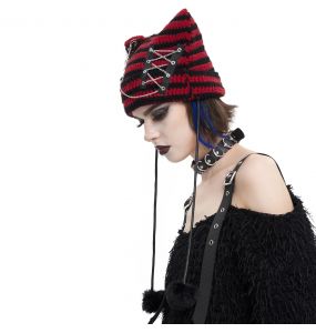 Bonnet 'Liuva' Rayé Noir et Rouge