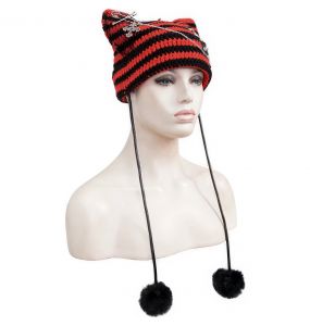 Bonnet 'Liuva' Rayé Noir et Rouge