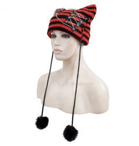 Bonnet 'Liuva' Rayé Noir et Rouge