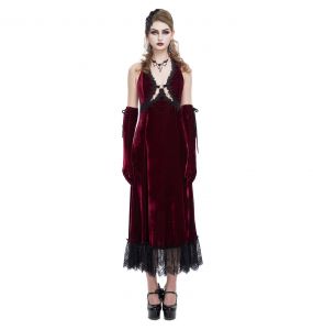 Burgundy Velvet 'Alicia' Long Dress