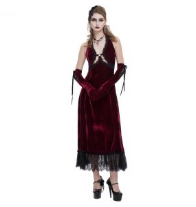 Longue Robe 'Alicia' en Velours Bordeaux