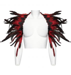 Black Artificial and Red Feathers 'Raven' Shoulder Accessory