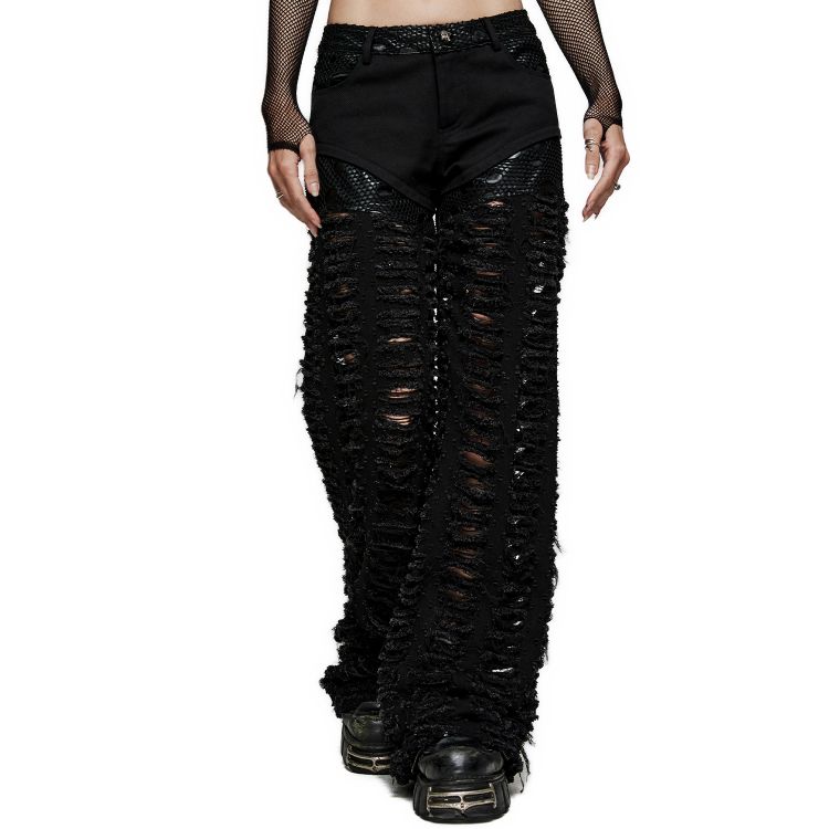 Black Twill and Mesh 'Willow' Pants