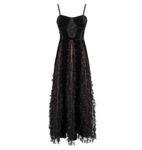 Black and Burgundy 'Melisanda' Velvet Long Dress