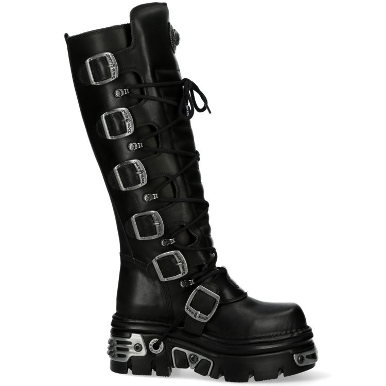 Bottes Hautes New Rock Metallic en Cuir Itali et Nomada Noirs