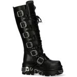 Bottes Hautes New Rock Metallic en Cuir Itali et Nomada Noirs