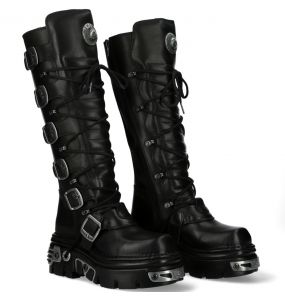 Bottes Hautes New Rock Metallic en Cuir Itali et Nomada Noirs
