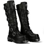 Bottes Hautes New Rock Metallic en Cuir Itali et Nomada Noirs