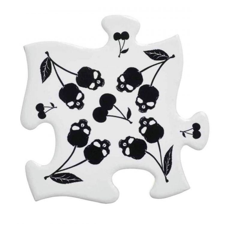 Sous-Verre Puzzle 'Black Skull Cherries' en Céramique