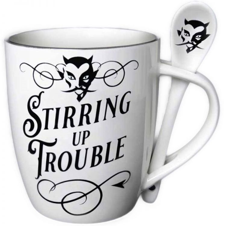 Ensemble Mug et Cuillère 'Stirring up Trouble' en Porcelaine