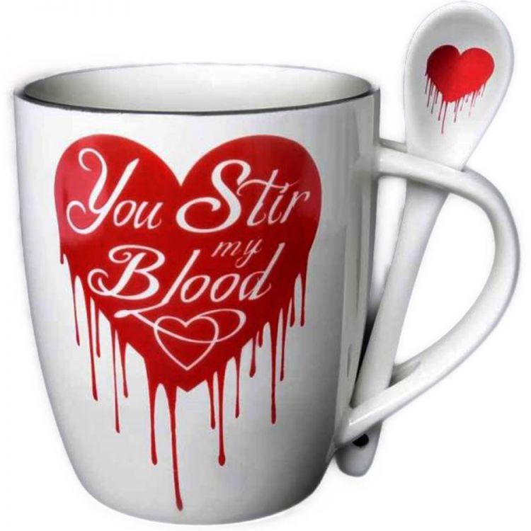 Ensemble Mug et Cuillère 'You Stir My Blood' en Porcelaine
