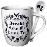 Porcelain 'Freaks Like Me Drink Tea' Mug and Spoon Set