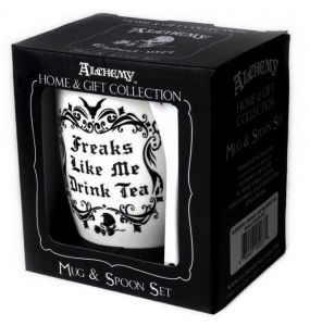 Ensemble Mug et Cuillère 'Freaks Like Me Drink Tea' en Porcelaine