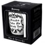 Porcelain 'Freaks Like Me Drink Tea' Mug and Spoon Set