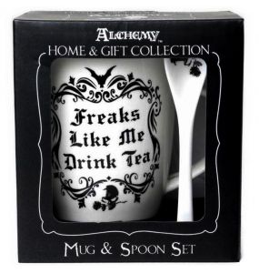 Porcelain 'Freaks Like Me Drink Tea' Mug and Spoon Set