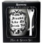 Porcelain 'Freaks Like Me Drink Tea' Mug and Spoon Set