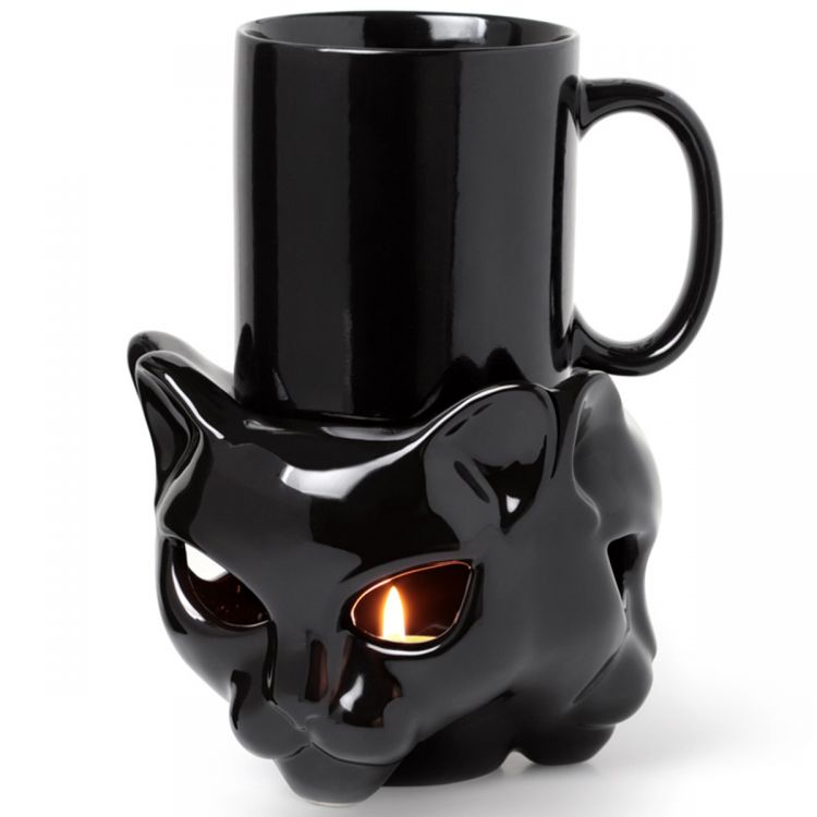Chauffe-Tasse 'Chat' en Céramique Noire