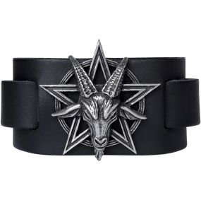 Black Baphomet Leather Wrist Strap