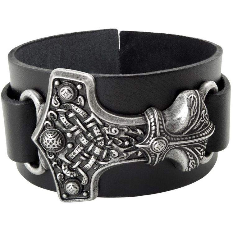 Bracelet 'Thunderhammer' en Cuir Noir