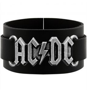 Black AC/DC Logo Leather Wrist Strap