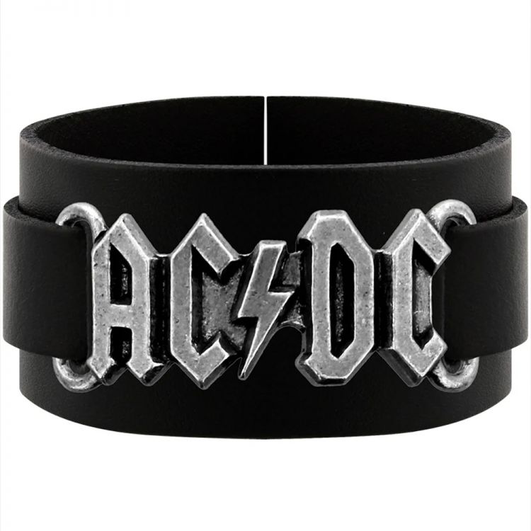 Black AC/DC Logo Leather Wrist Strap