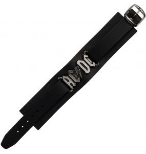 Black AC/DC Logo Leather Wrist Strap