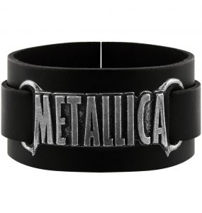 Black Metallica Logo Leather Wrist Strap