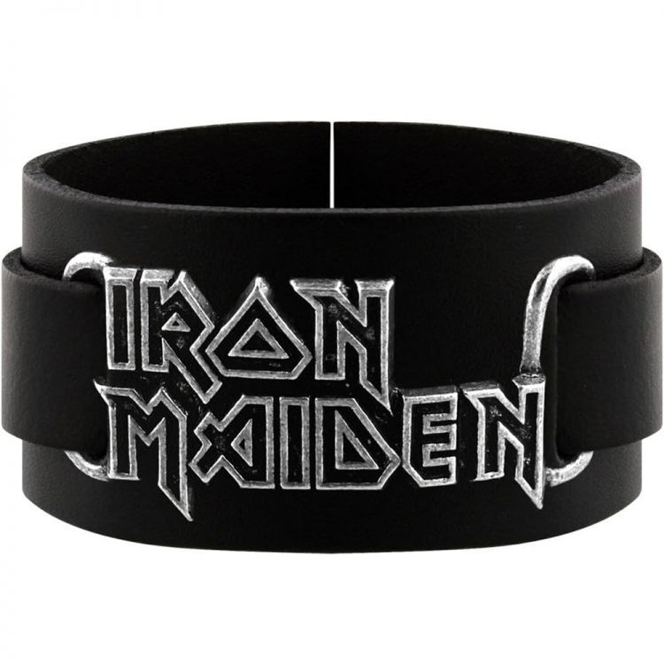 Black Iron Maiden Logo Leather Wrist Strap