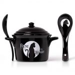 Ensemble Bol et Cuillère 'Feline Hungry' en Porcelaine Noire