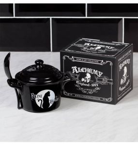 Ensemble Bol et Cuillère 'Feline Hungry' en Porcelaine Noire