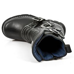 Black Itali Leather New Rock Kid Boots