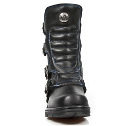 Black Itali Leather New Rock Kid Boots with Blue Seams